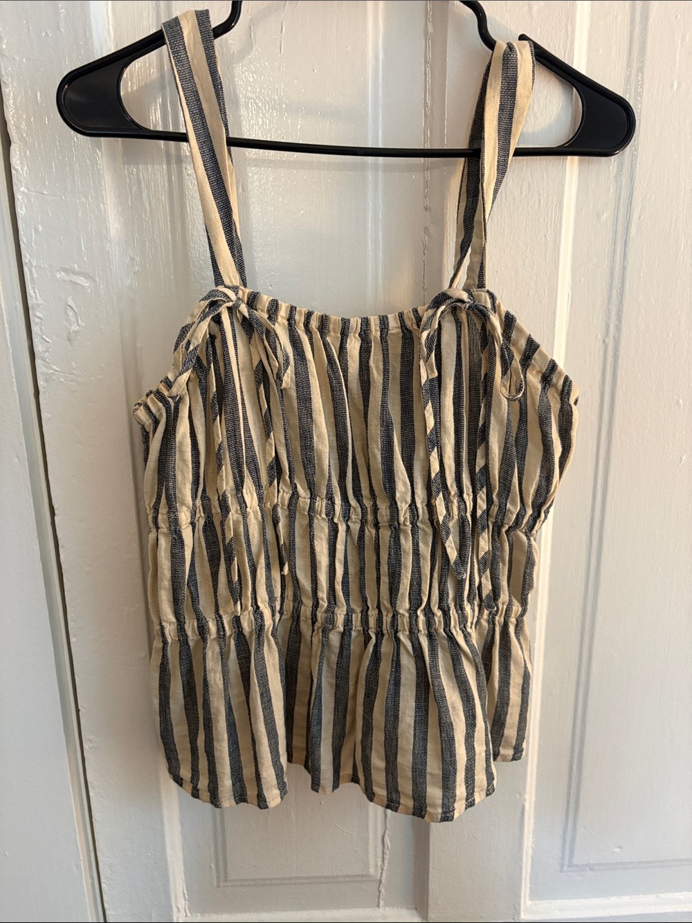 Universal Thread Cream & Navy Striped Tie-Shoulder Peplum Cami